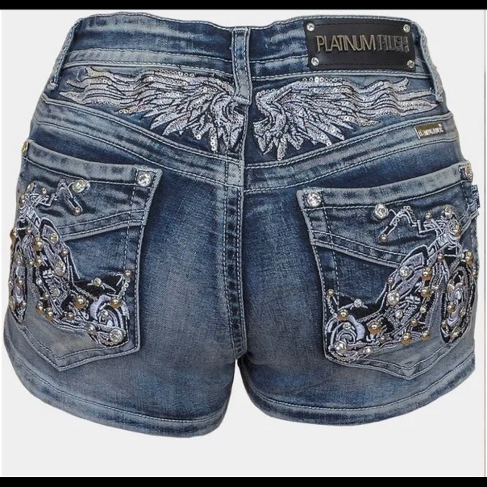 Free Rider Motorcycle Rhinestone Shorts - Picture 1 of 7